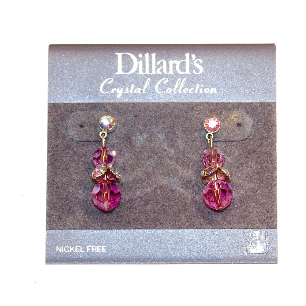 Pink Crystal Drop Pierced Earrings